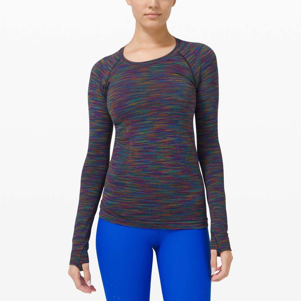 🔥 RARE Lululemon Swiftly Tech Long Sleeve 2.0 shirt in the Black Rainbow color